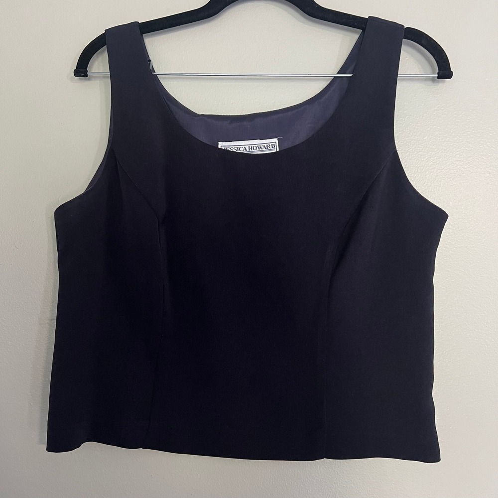 Jessica Howard Petite Navy Blue Sleeveless Scoop Neck‎ Side Zip Blouse Size 10P